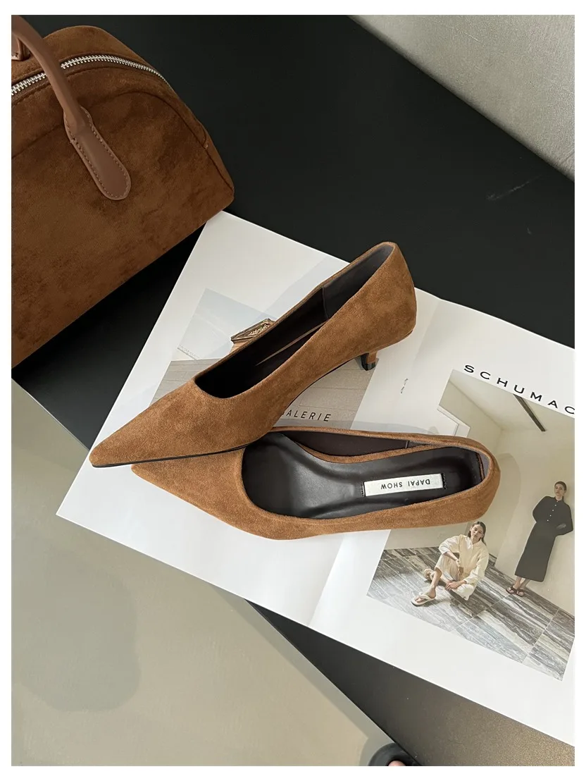 2026 Spring Shoes Women Thin Low Heels Pumps Fashion Suede Elegant Pointed Toe Shallow Pumps Office Dress Wedding Female Loafers