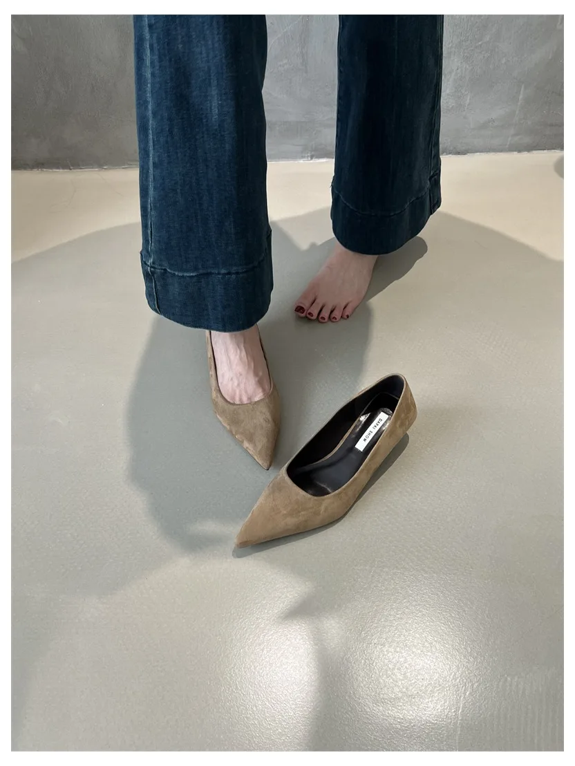 2026 Spring Shoes Women Thin Low Heels Pumps Fashion Suede Elegant Pointed Toe Shallow Pumps Office Dress Wedding Female Loafers