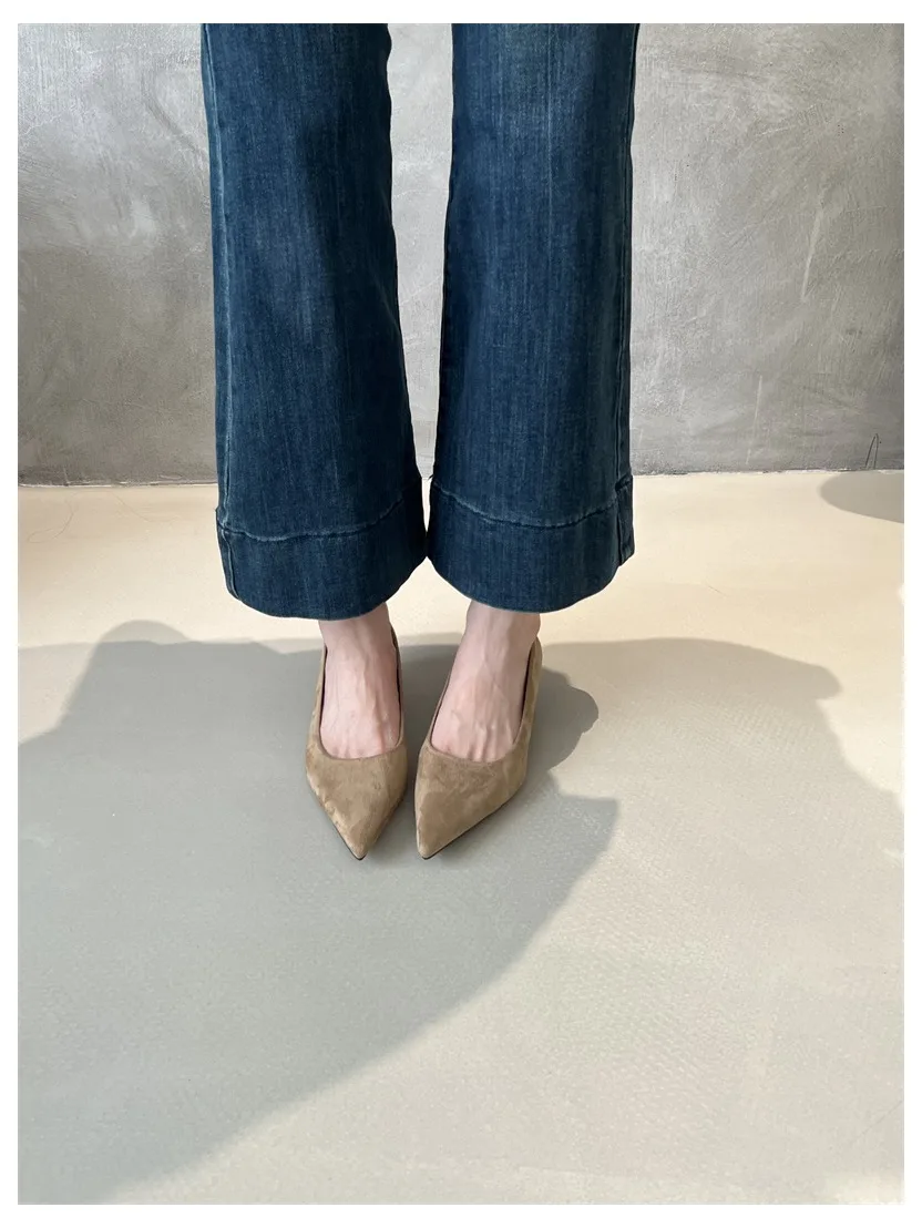 2026 Spring Shoes Women Thin Low Heels Pumps Fashion Suede Elegant Pointed Toe Shallow Pumps Office Dress Wedding Female Loafers