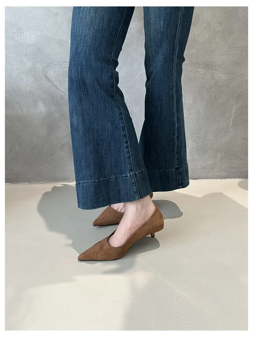 2026 Spring Shoes Women Thin Low Heels Pumps Fashion Suede Elegant Pointed Toe Shallow Pumps Office Dress Wedding Female Loafers