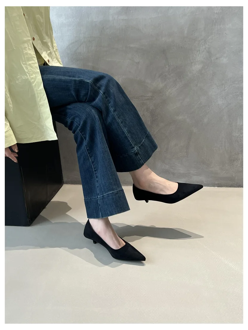 2026 Spring Shoes Women Thin Low Heels Pumps Fashion Suede Elegant Pointed Toe Shallow Pumps Office Dress Wedding Female Loafers