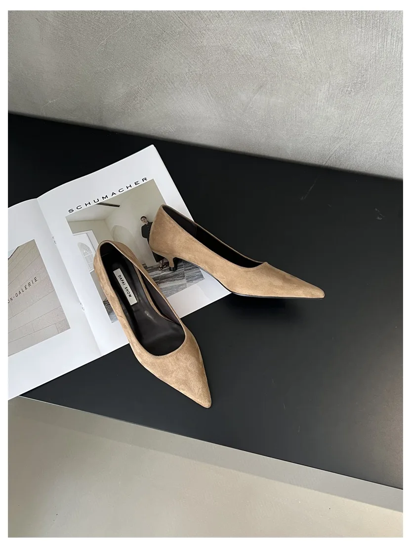 2026 Spring Shoes Women Thin Low Heels Pumps Fashion Suede Elegant Pointed Toe Shallow Pumps Office Dress Wedding Female Loafers