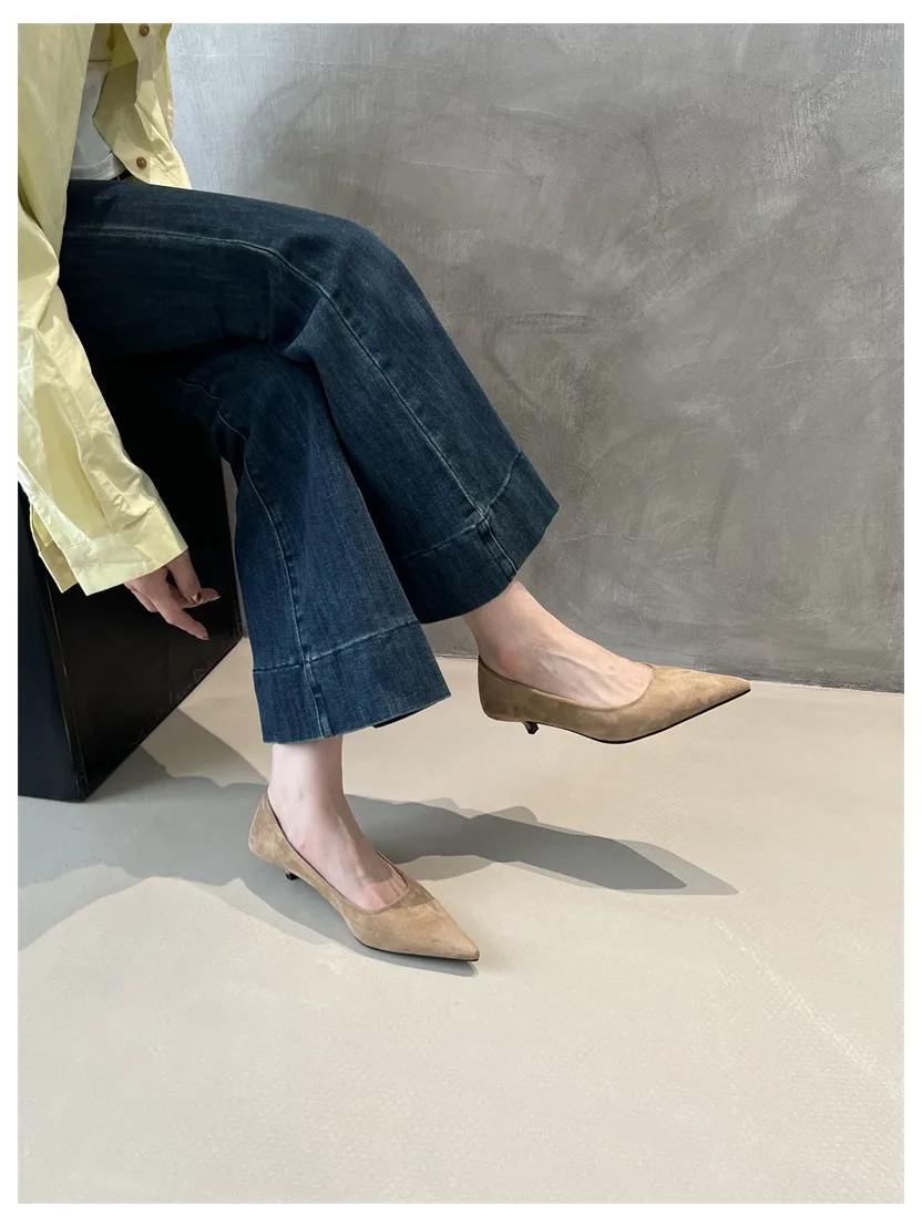2026 Spring Shoes Women Thin Low Heels Pumps Fashion Suede Elegant Pointed Toe Shallow Pumps Office Dress Wedding Female Loafers