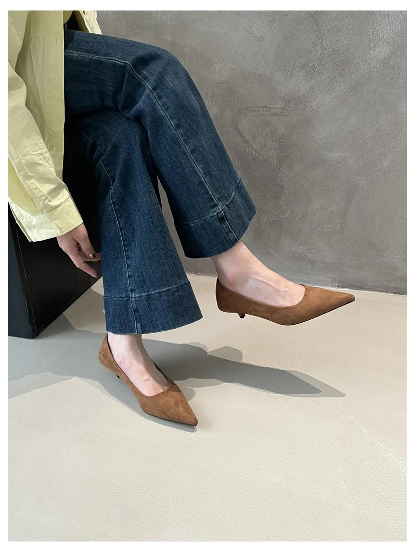 2026 Spring Shoes Women Thin Low Heels Pumps Fashion Suede Elegant Pointed Toe Shallow Pumps Office Dress Wedding Female Loafers