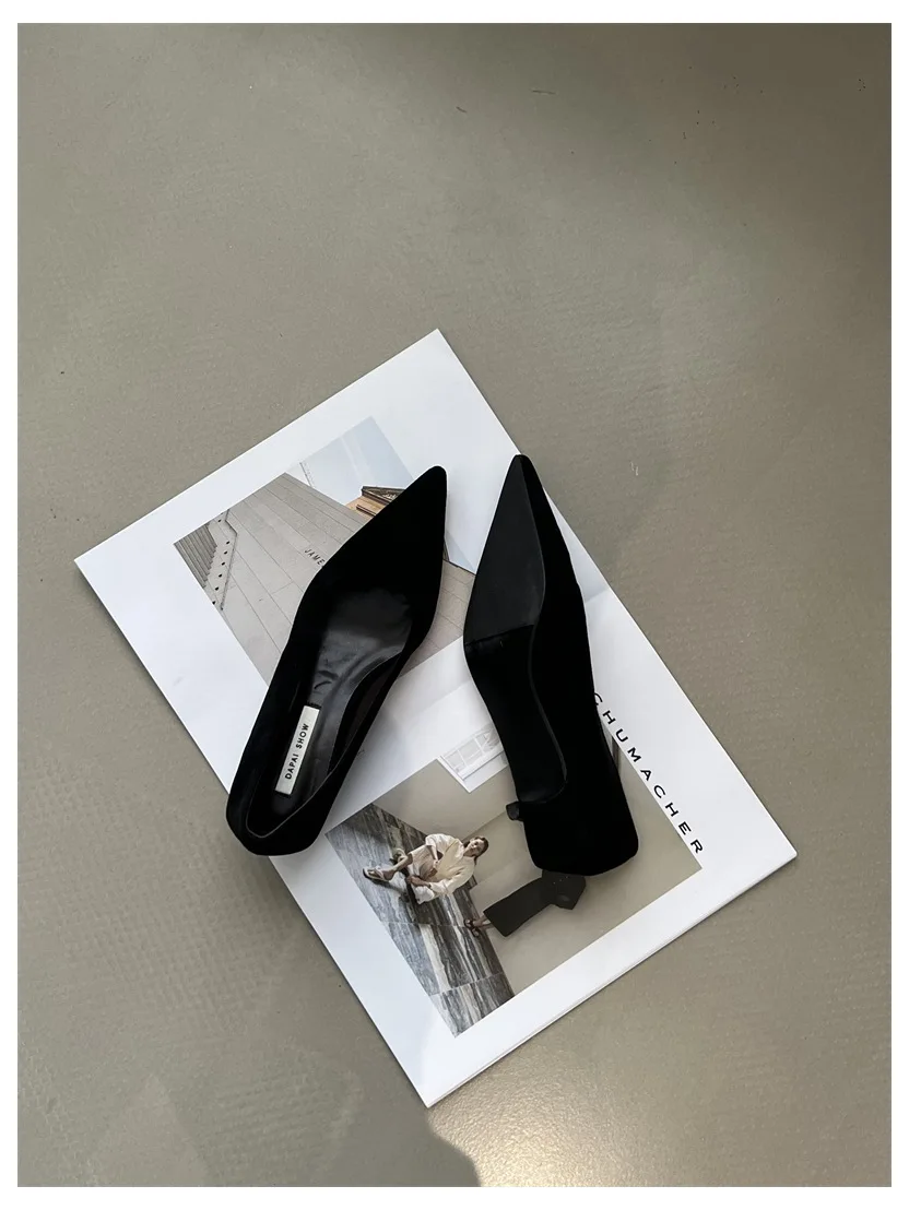 2026 Spring Shoes Women Thin Low Heels Pumps Fashion Suede Elegant Pointed Toe Shallow Pumps Office Dress Wedding Female Loafers