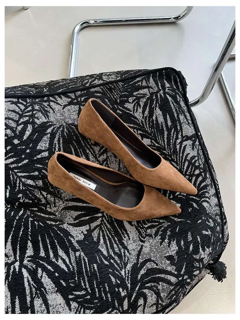 2026 Spring Shoes Women Thin Low Heels Pumps Fashion Suede Elegant Pointed Toe Shallow Pumps Office Dress Wedding Female Loafers