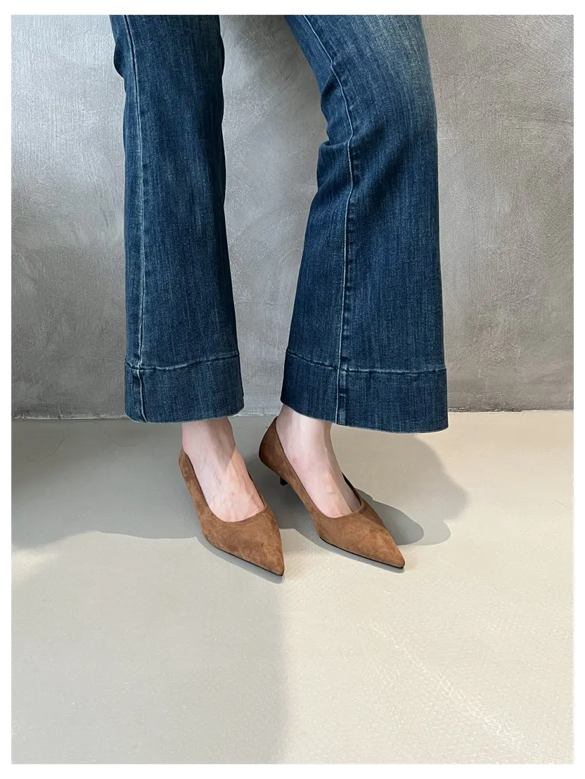 2026 Spring Shoes Women Thin Low Heels Pumps Fashion Suede Elegant Pointed Toe Shallow Pumps Office Dress Wedding Female Loafers