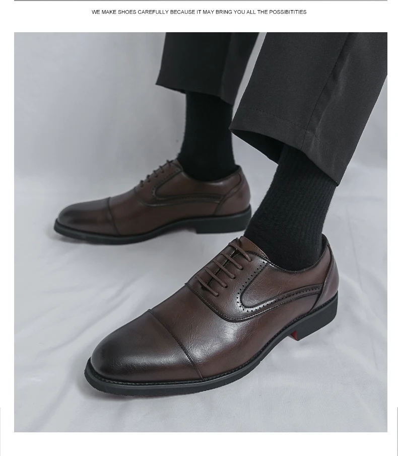 Oxfords Men Shoes Red Sole Fashion Business Casual Party Banquet Daily Retro Carved Lace-up Brogue Dress Shoes
