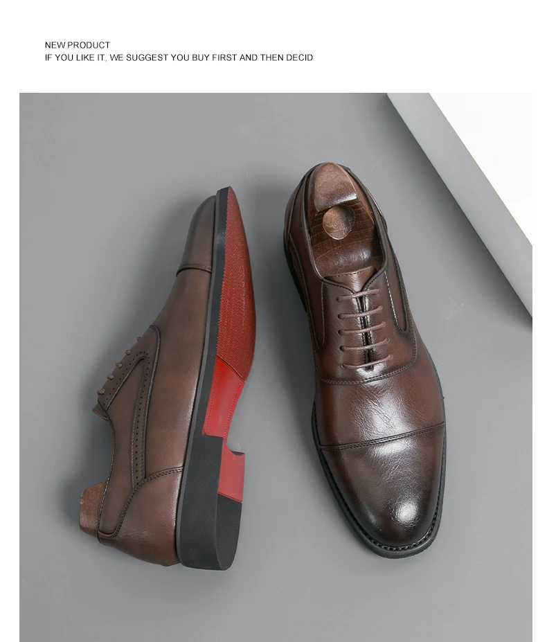 Oxfords Men Shoes Red Sole Fashion Business Casual Party Banquet Daily Retro Carved Lace-up Brogue Dress Shoes
