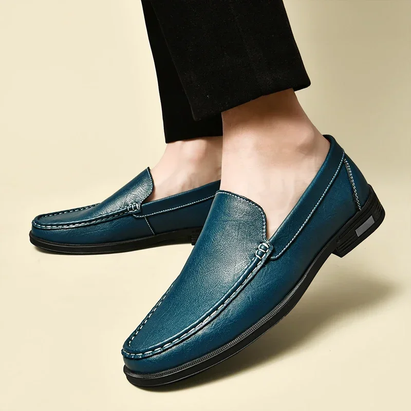 Leather Men Footwear Slip on Office Man Formal Shoes Wedding Party Men Dress Shoes Breath Driving Lazy Loafers Moccasins