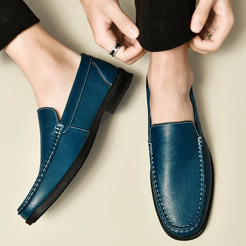 Leather Men Footwear Slip on Office Man Formal Shoes Wedding Party Men Dress Shoes Breath Driving Lazy Loafers Moccasins