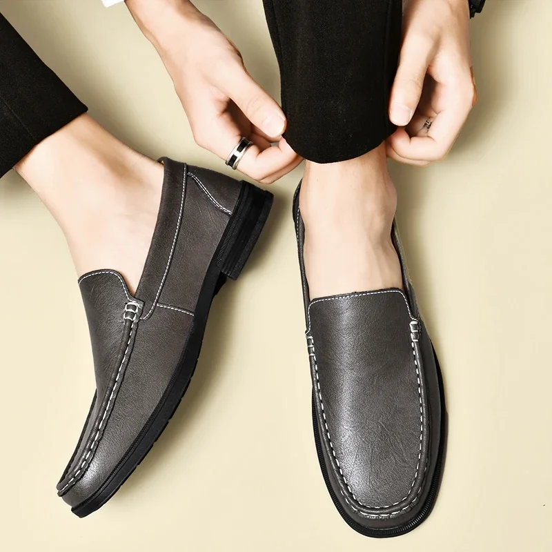Leather Men Footwear Slip on Office Man Formal Shoes Wedding Party Men Dress Shoes Breath Driving Lazy Loafers Moccasins