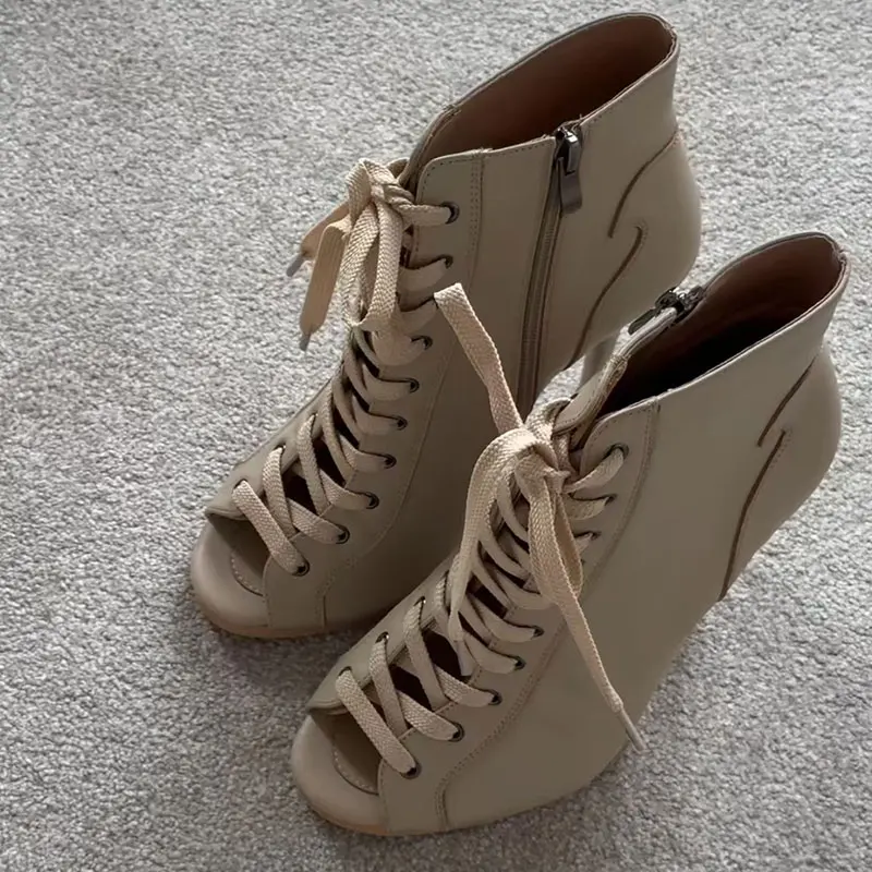 Genuine leather Customizable boots European Style Sexy Thin High Heel Jazz Dance Sandal for Women Open Toe Ladies Dancing Shoes
