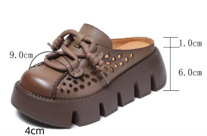 ZXRYXGS 2025 Summer Premium Genuine Leather Hollow Round Toe Outside Slipper Women Sandals Platform Height Increase Slippers