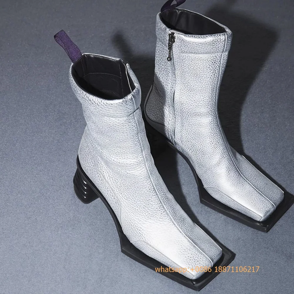 2025 Sexy Autumn New Women's Ins Style Boots Square Street Thick High Heel Boots Fashion Zipper Sports Casual Party Short Boots