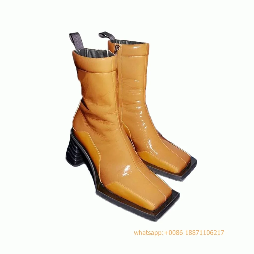 2025 Sexy Autumn New Women's Ins Style Boots Square Street Thick High Heel Boots Fashion Zipper Sports Casual Party Short Boots