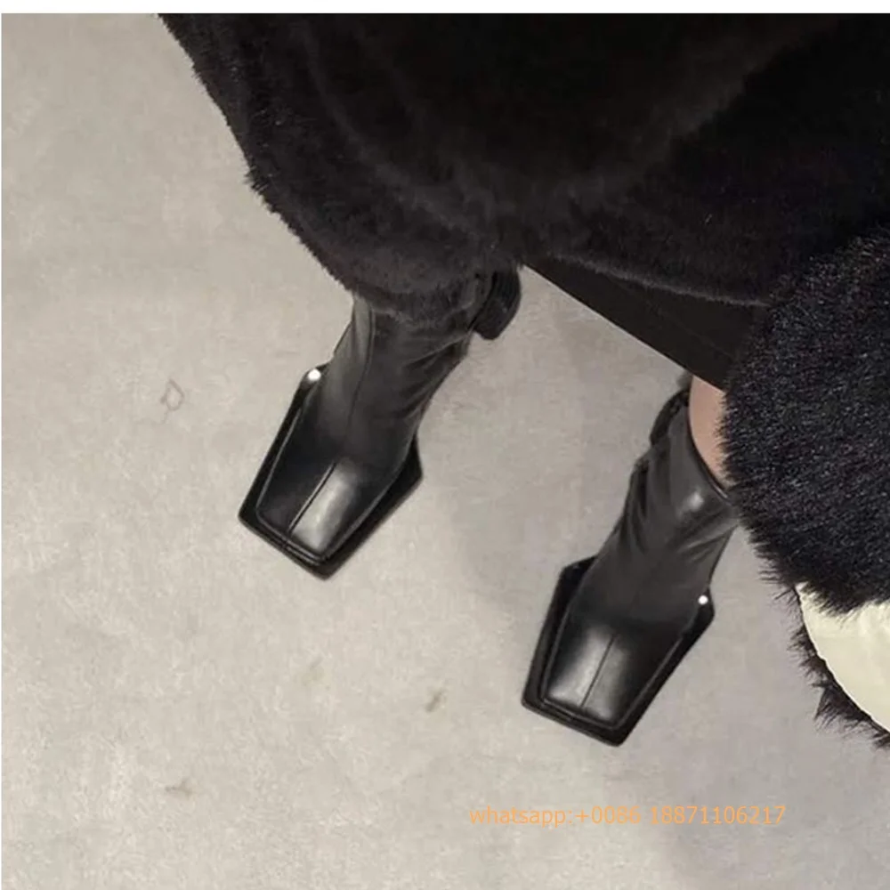 2025 Sexy Autumn New Women's Ins Style Boots Square Street Thick High Heel Boots Fashion Zipper Sports Casual Party Short Boots