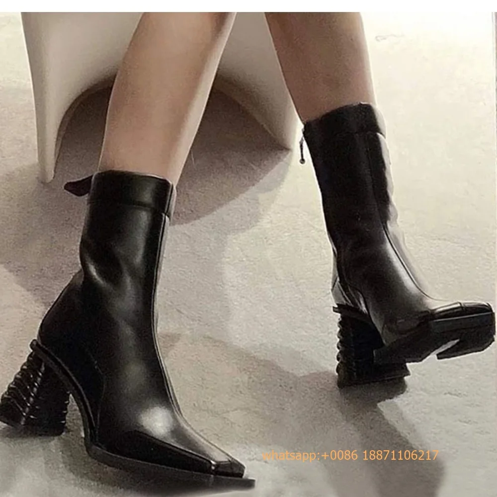 2025 Sexy Autumn New Women's Ins Style Boots Square Street Thick High Heel Boots Fashion Zipper Sports Casual Party Short Boots