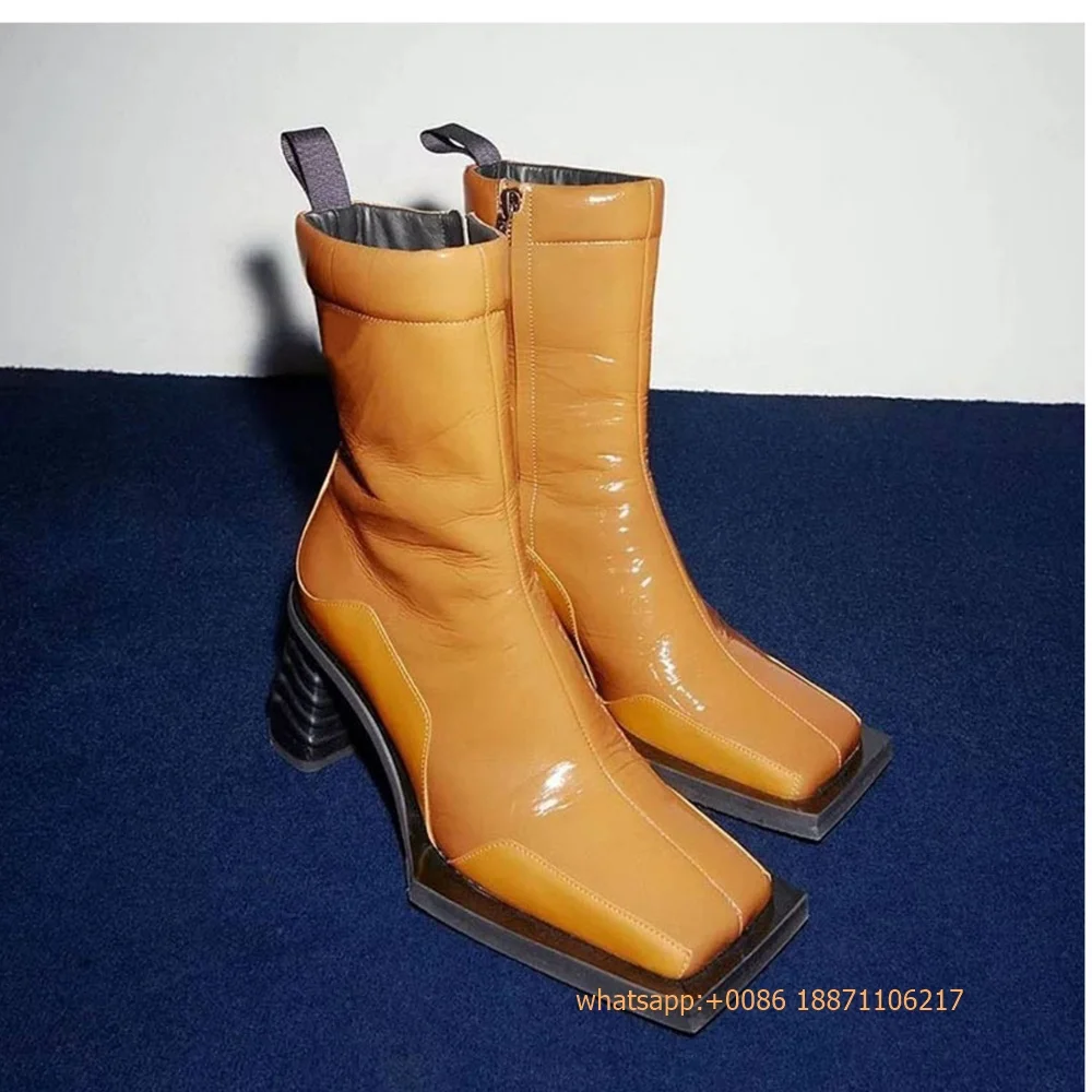 2025 Sexy Autumn New Women's Ins Style Boots Square Street Thick High Heel Boots Fashion Zipper Sports Casual Party Short Boots