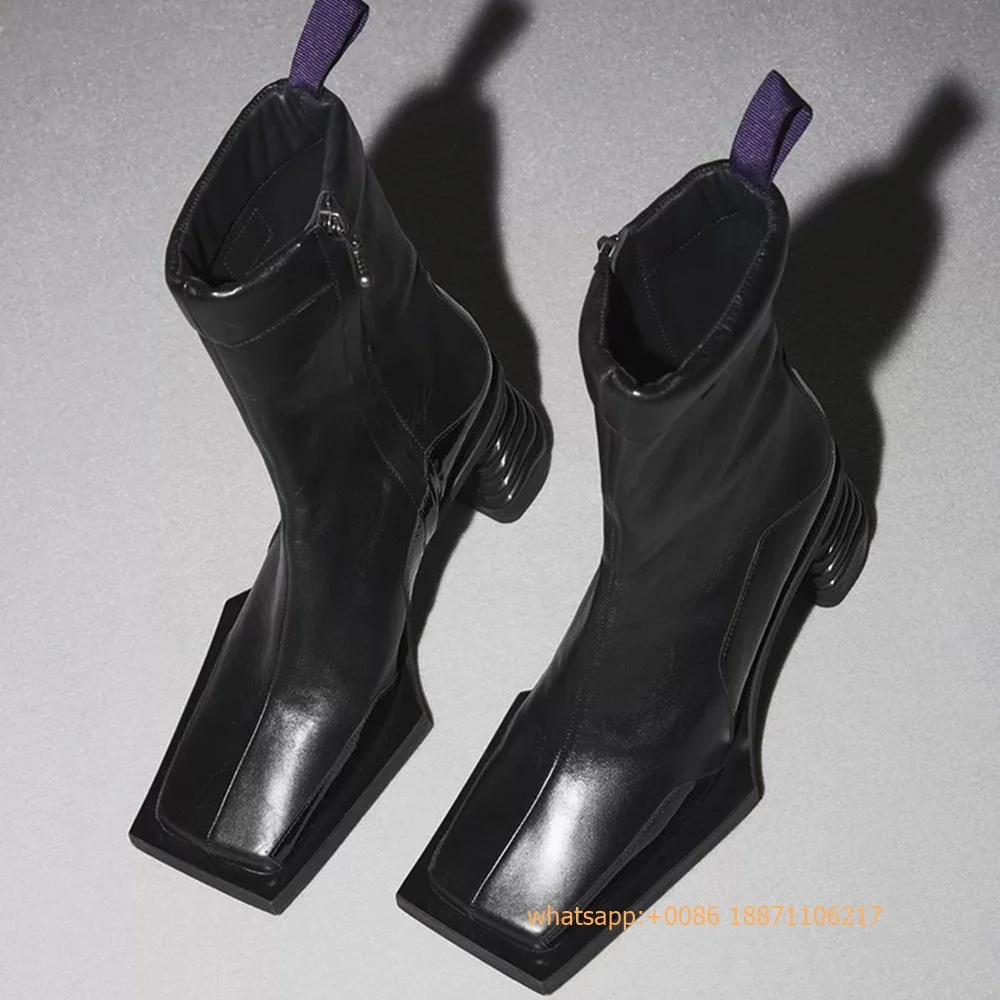 2025 Sexy Autumn New Women's Ins Style Boots Square Street Thick High Heel Boots Fashion Zipper Sports Casual Party Short Boots