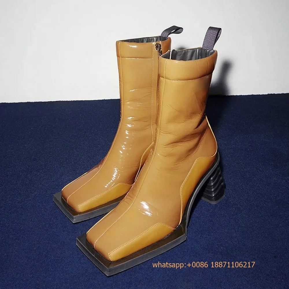 2025 Sexy Autumn New Women's Ins Style Boots Square Street Thick High Heel Boots Fashion Zipper Sports Casual Party Short Boots