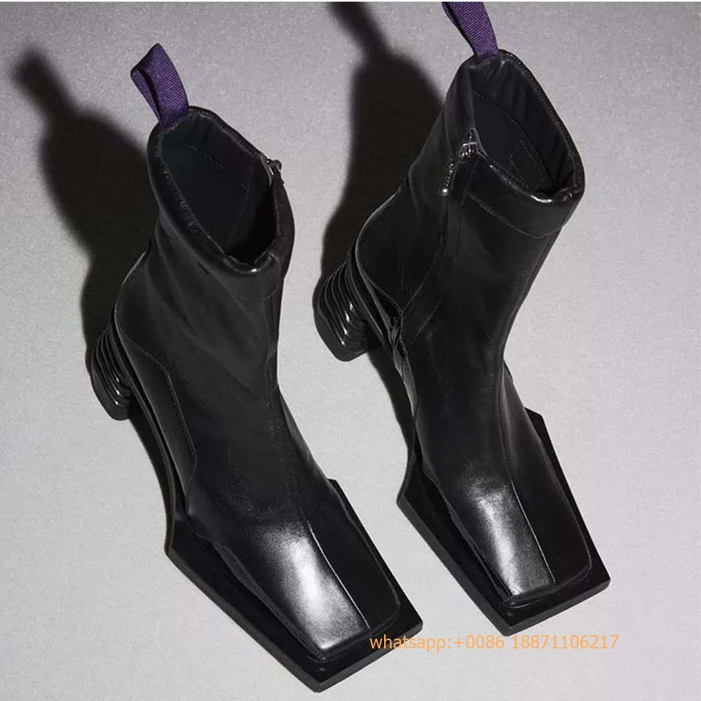 2025 Sexy Autumn New Women's Ins Style Boots Square Street Thick High Heel Boots Fashion Zipper Sports Casual Party Short Boots
