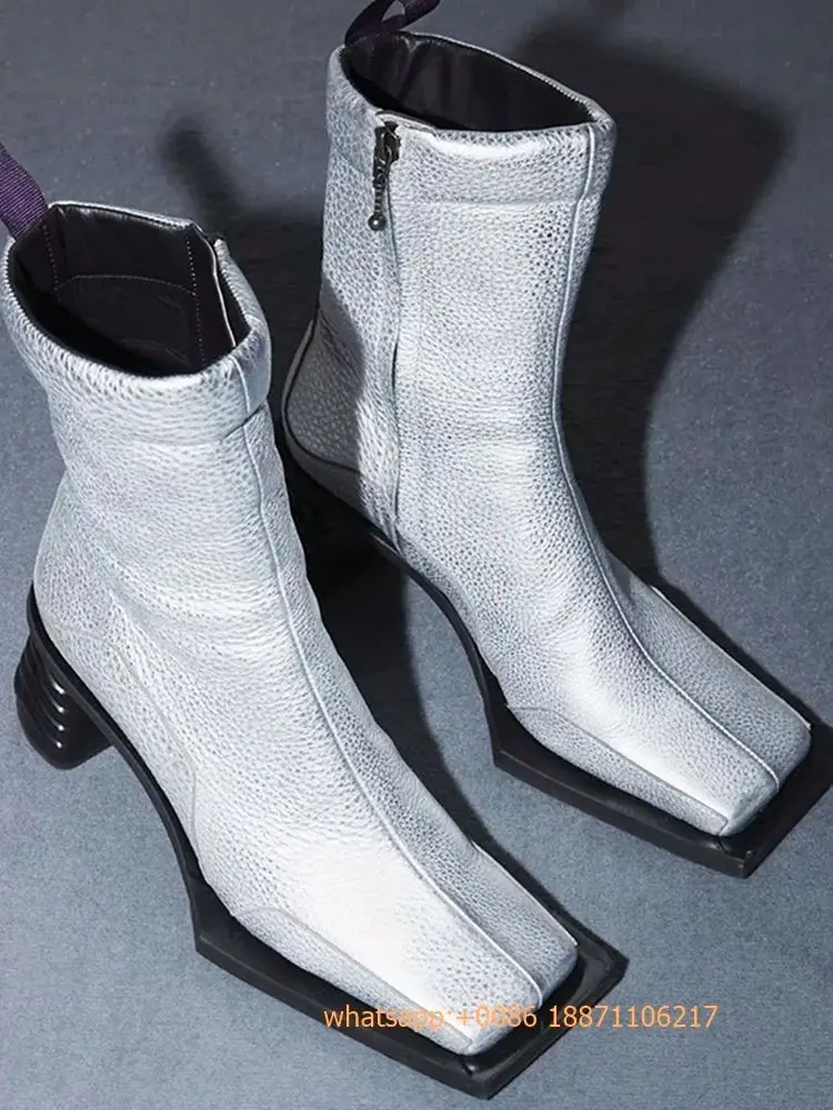 2025 Sexy Autumn New Women's Ins Style Boots Square Street Thick High Heel Boots Fashion Zipper Sports Casual Party Short Boots