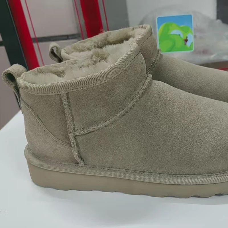 SmallHut Trend 2026 Winter Natural Cow Suede Punk Women Snow Boots Slip-On Ladies Antelope-Brown Black Platform Round Toe Boots
