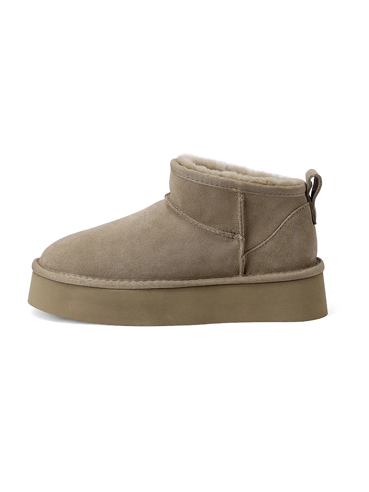 SmallHut Trend 2026 Winter Natural Cow Suede Punk Women Snow Boots Slip-On Ladies Antelope-Brown Black Platform Round Toe Boots