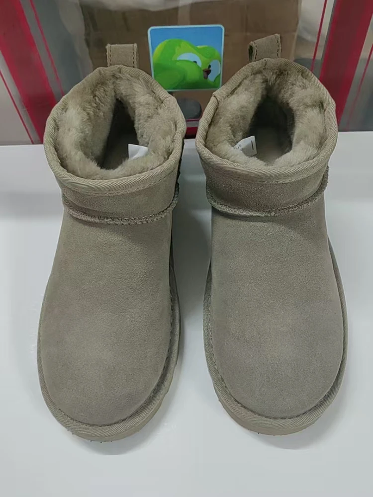 SmallHut Trend 2026 Winter Natural Cow Suede Punk Women Snow Boots Slip-On Ladies Antelope-Brown Black Platform Round Toe Boots