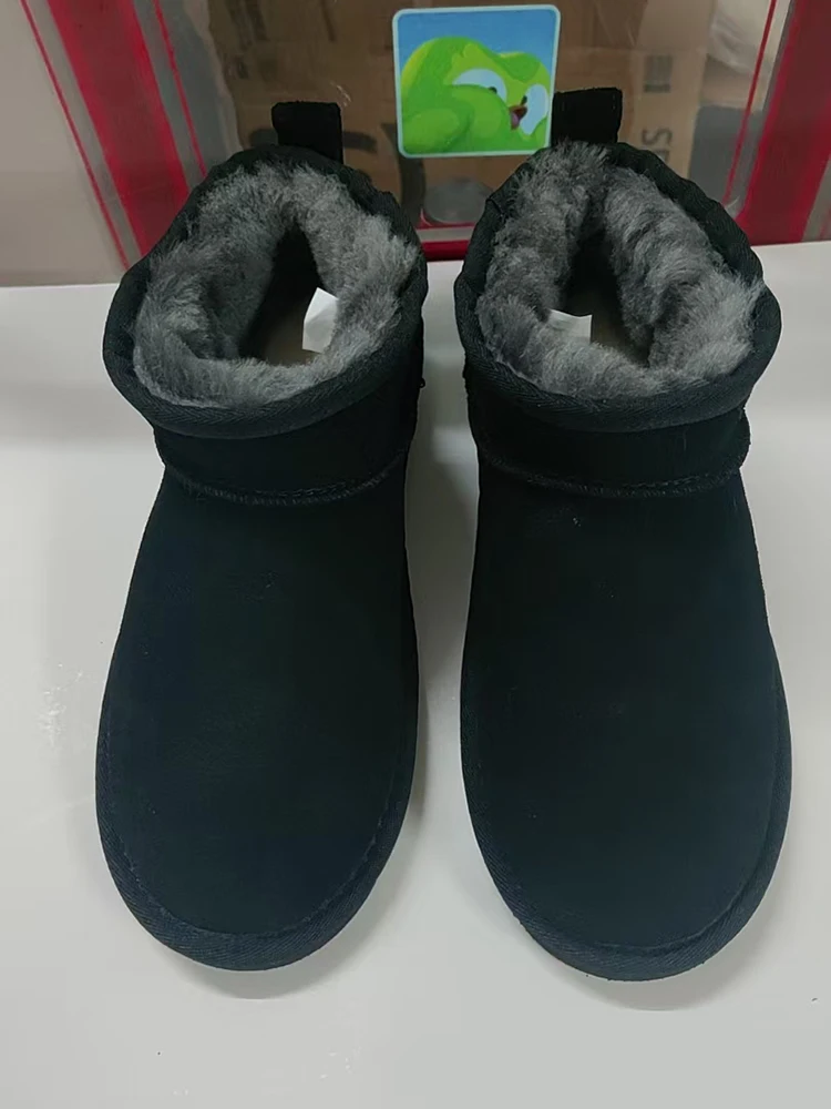 SmallHut Trend 2026 Winter Natural Cow Suede Punk Women Snow Boots Slip-On Ladies Antelope-Brown Black Platform Round Toe Boots