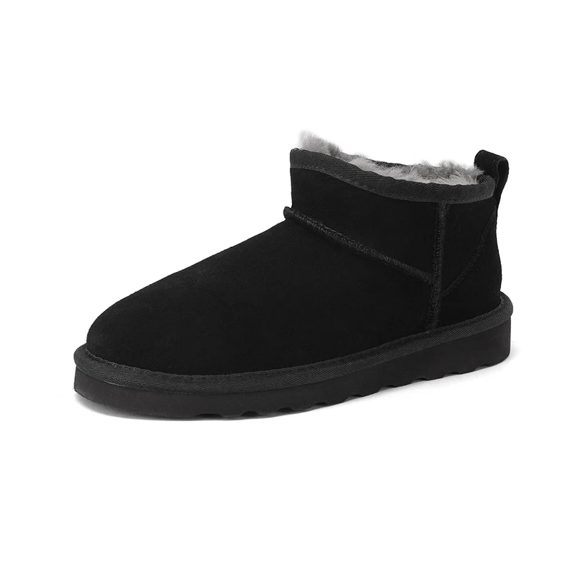 SmallHut Trend 2026 Winter Natural Cow Suede Punk Women Snow Boots Slip-On Ladies Antelope-Brown Black Platform Round Toe Boots