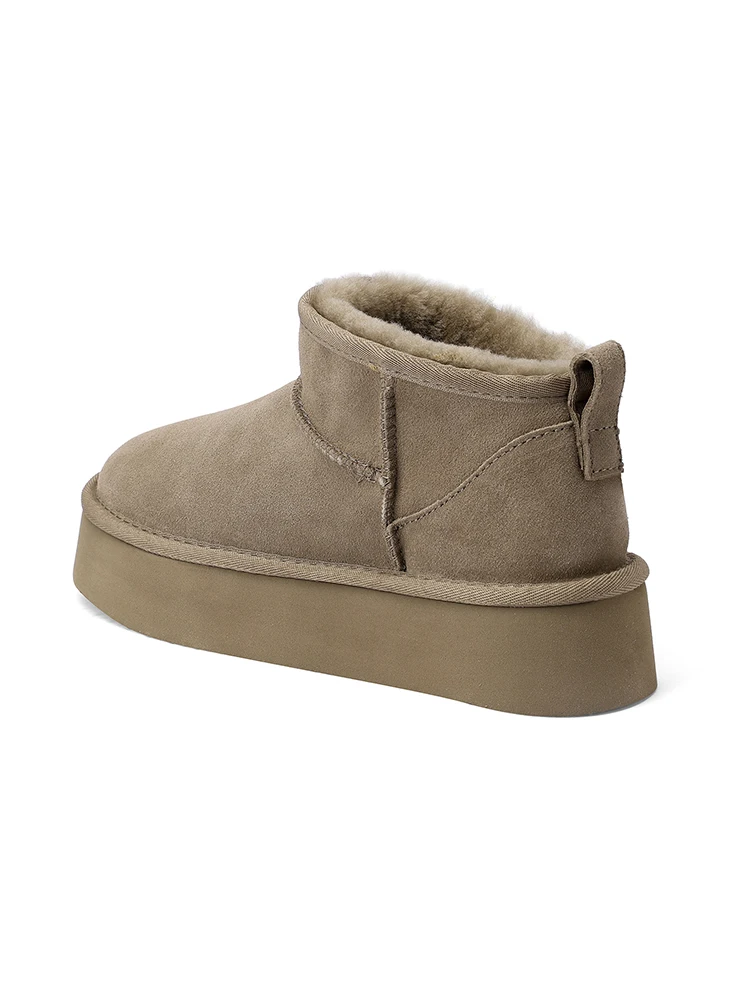 SmallHut Trend 2026 Winter Natural Cow Suede Punk Women Snow Boots Slip-On Ladies Antelope-Brown Black Platform Round Toe Boots