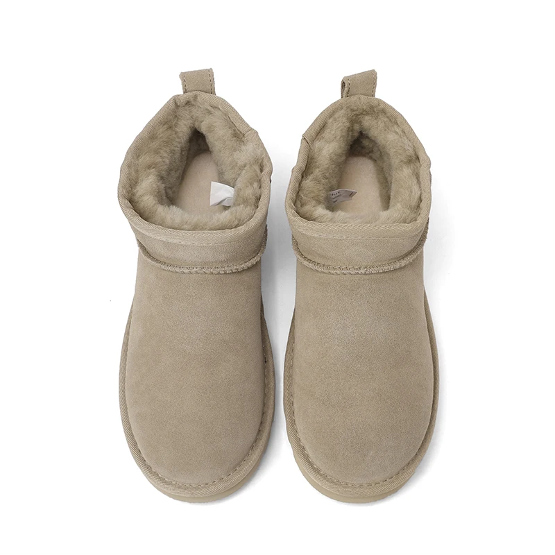 SmallHut Trend 2026 Winter Natural Cow Suede Punk Women Snow Boots Slip-On Ladies Antelope-Brown Black Platform Round Toe Boots