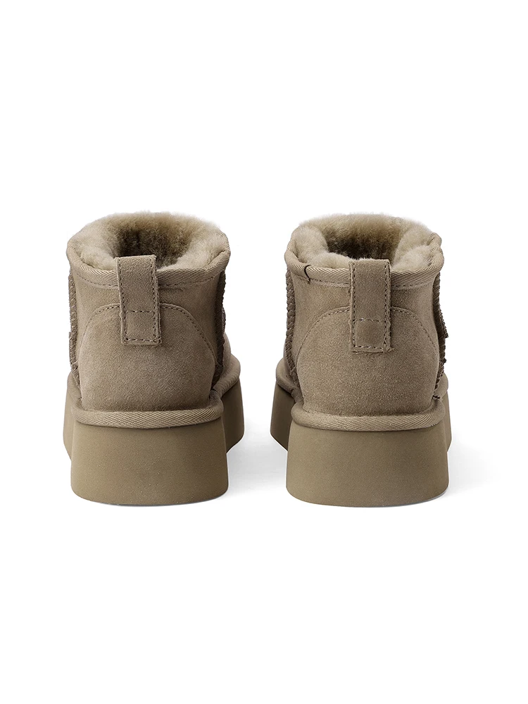 SmallHut Trend 2026 Winter Natural Cow Suede Punk Women Snow Boots Slip-On Ladies Antelope-Brown Black Platform Round Toe Boots
