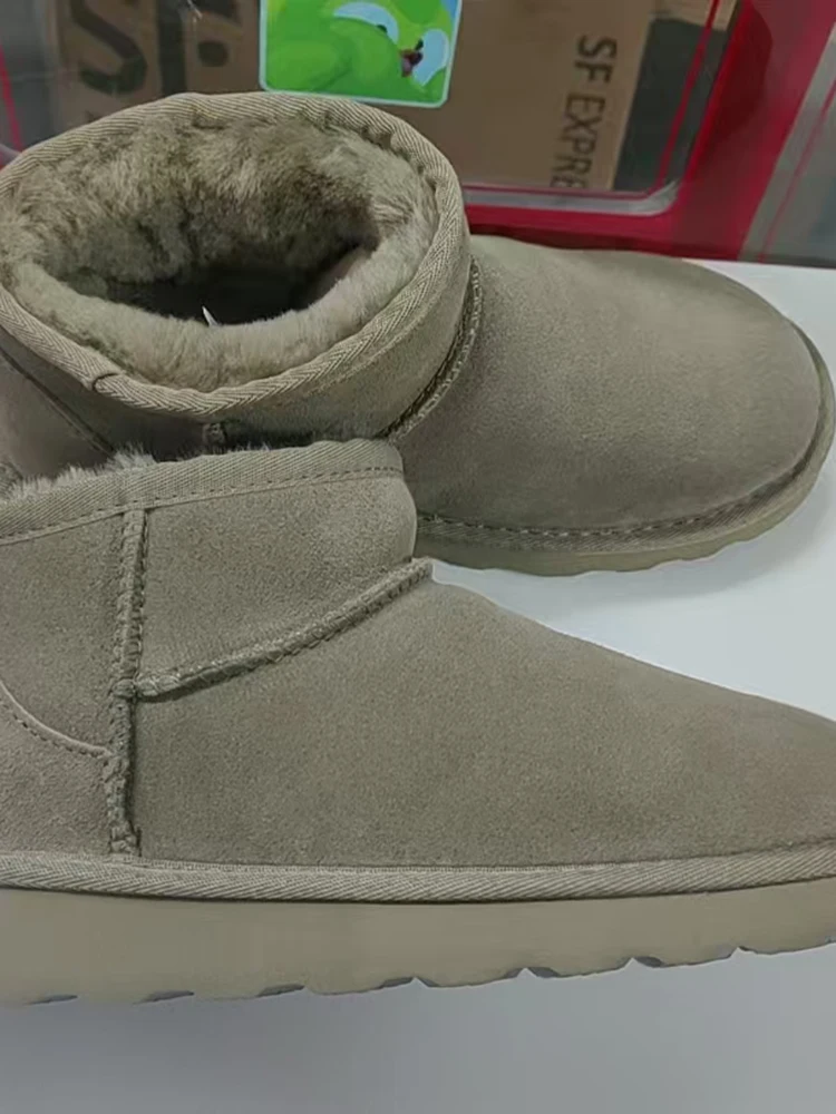 SmallHut Trend 2026 Winter Natural Cow Suede Punk Women Snow Boots Slip-On Ladies Antelope-Brown Black Platform Round Toe Boots