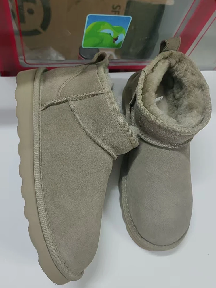 SmallHut Trend 2026 Winter Natural Cow Suede Punk Women Snow Boots Slip-On Ladies Antelope-Brown Black Platform Round Toe Boots
