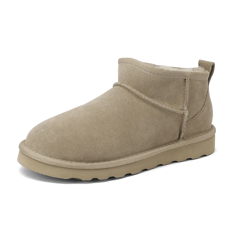 SmallHut Trend 2026 Winter Natural Cow Suede Punk Women Snow Boots Slip-On Ladies Antelope-Brown Black Platform Round Toe Boots