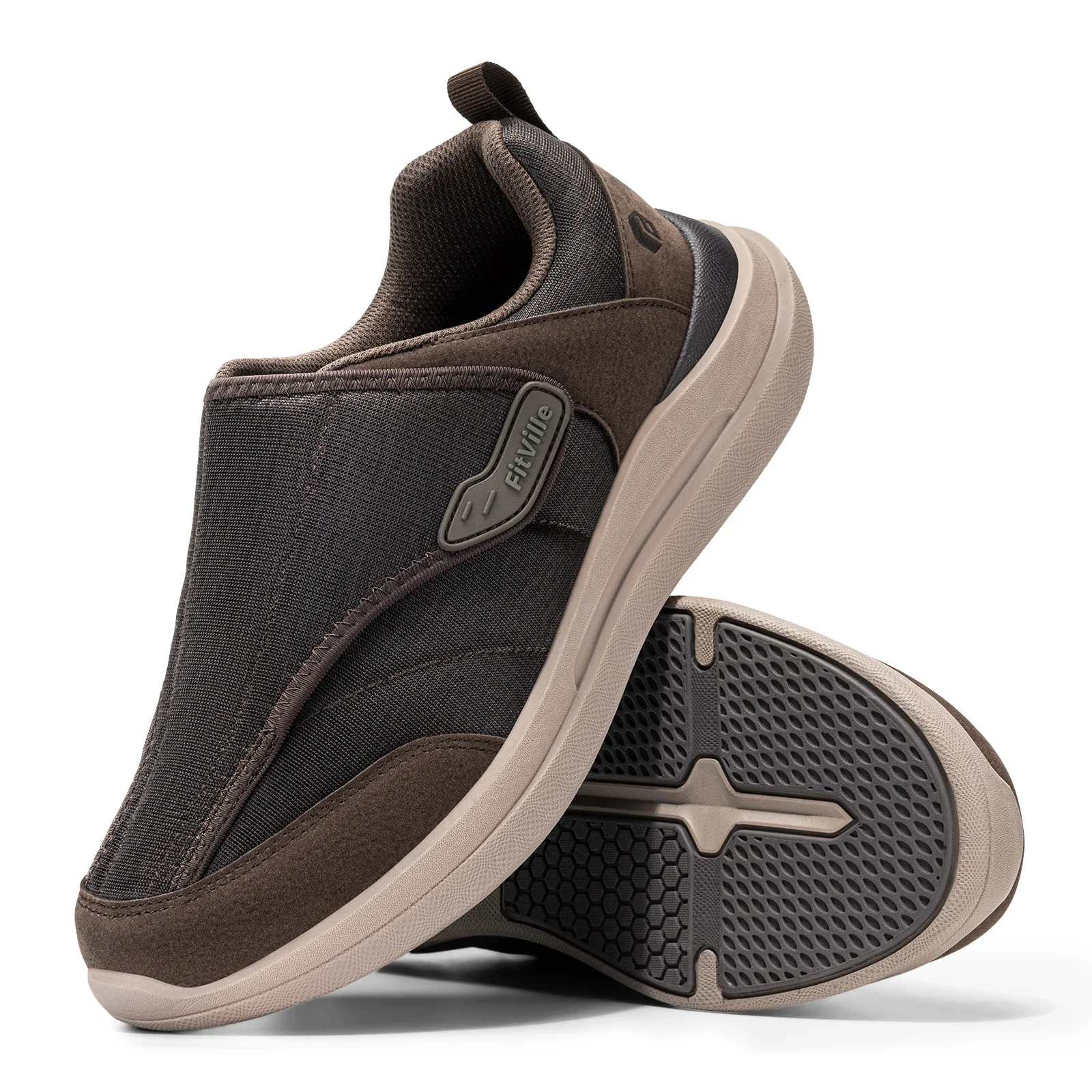 Fitville Men'S Diabetic Shoes Casual Orthopedics Extra Wide Feet Swollen Slip-On Shoes For Elderly Foot Pain Relief Neuropathy