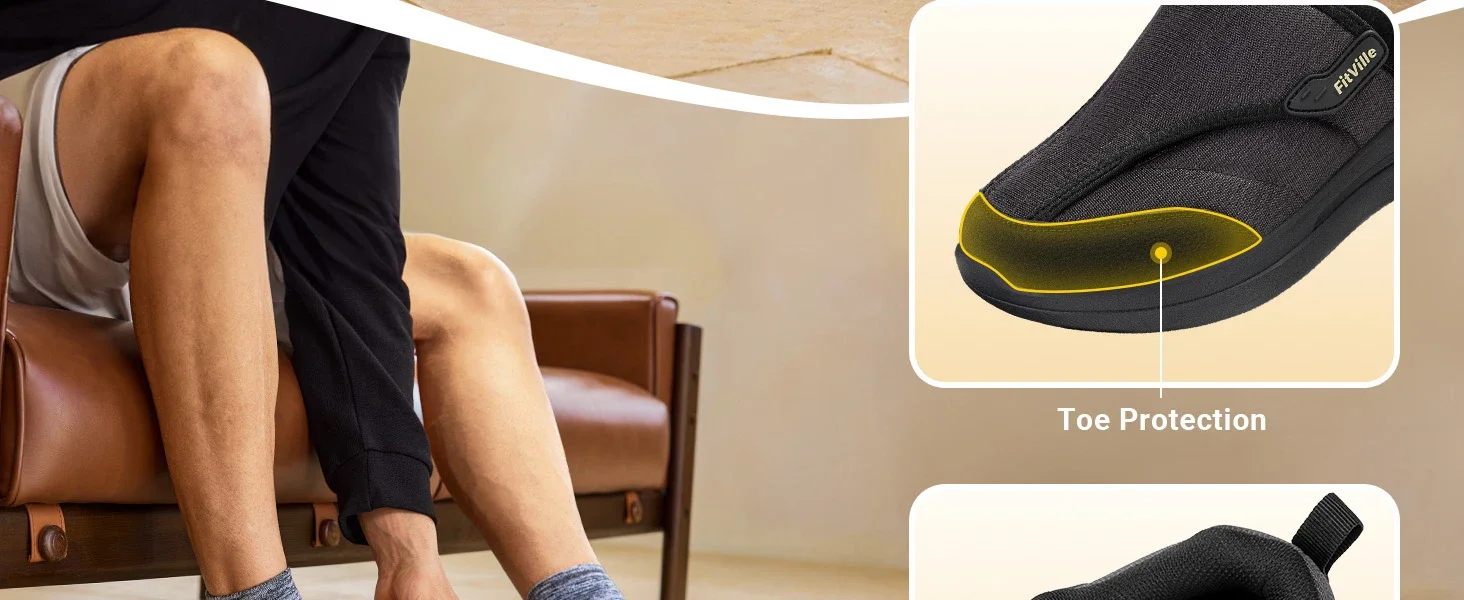 Fitville Men'S Diabetic Shoes Casual Orthopedics Extra Wide Feet Swollen Slip-On Shoes For Elderly Foot Pain Relief Neuropathy