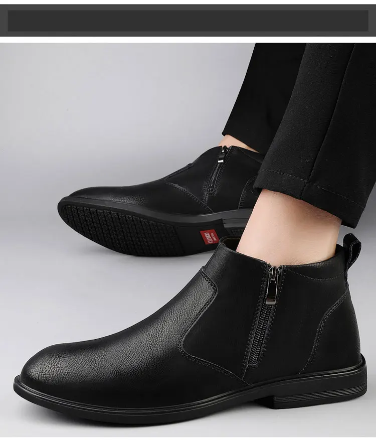 CLOHOO Handmade Men's Boots Business Casual Cowhide High-Top Chelsea Boots Zipper Men's Shoes Leather Ankle Boots