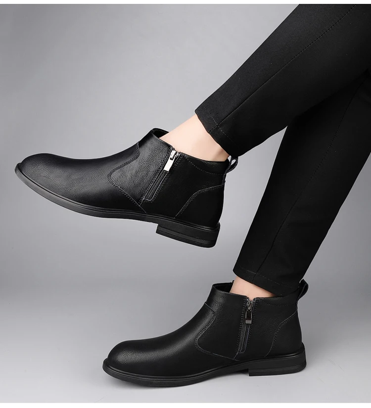 CLOHOO Handmade Men's Boots Business Casual Cowhide High-Top Chelsea Boots Zipper Men's Shoes Leather Ankle Boots