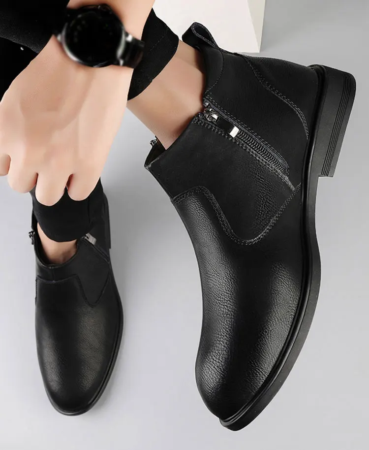 CLOHOO Handmade Men's Boots Business Casual Cowhide High-Top Chelsea Boots Zipper Men's Shoes Leather Ankle Boots