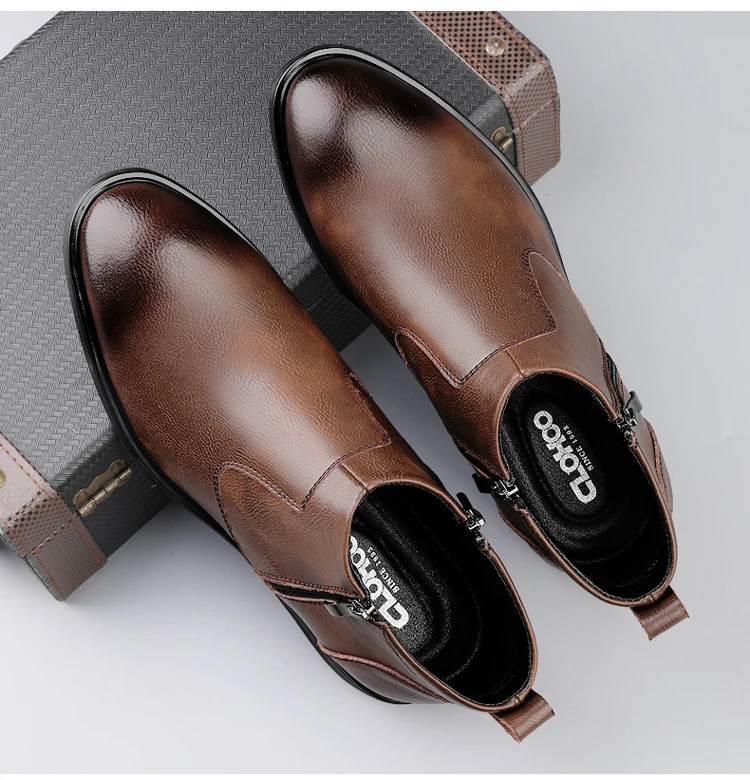 CLOHOO Handmade Men's Boots Business Casual Cowhide High-Top Chelsea Boots Zipper Men's Shoes Leather Ankle Boots