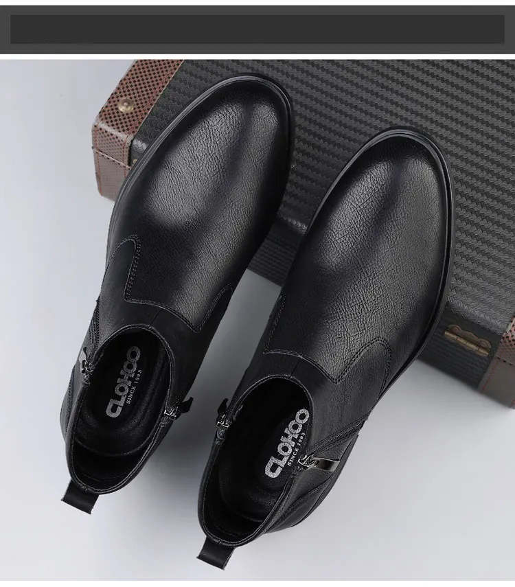 CLOHOO Handmade Men's Boots Business Casual Cowhide High-Top Chelsea Boots Zipper Men's Shoes Leather Ankle Boots