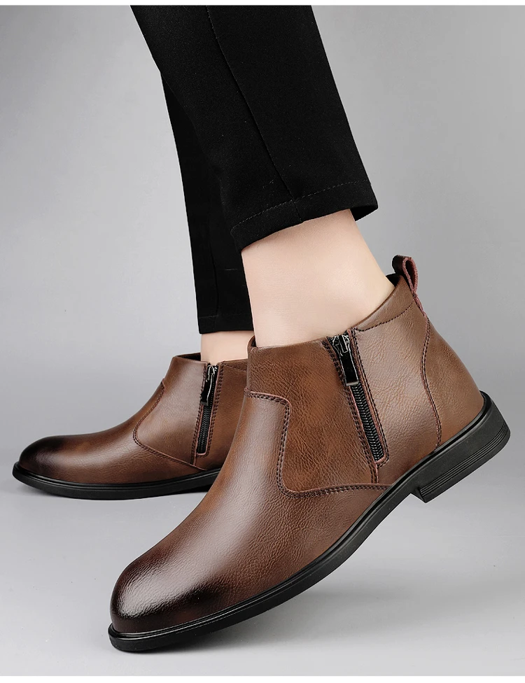 CLOHOO Handmade Men's Boots Business Casual Cowhide High-Top Chelsea Boots Zipper Men's Shoes Leather Ankle Boots