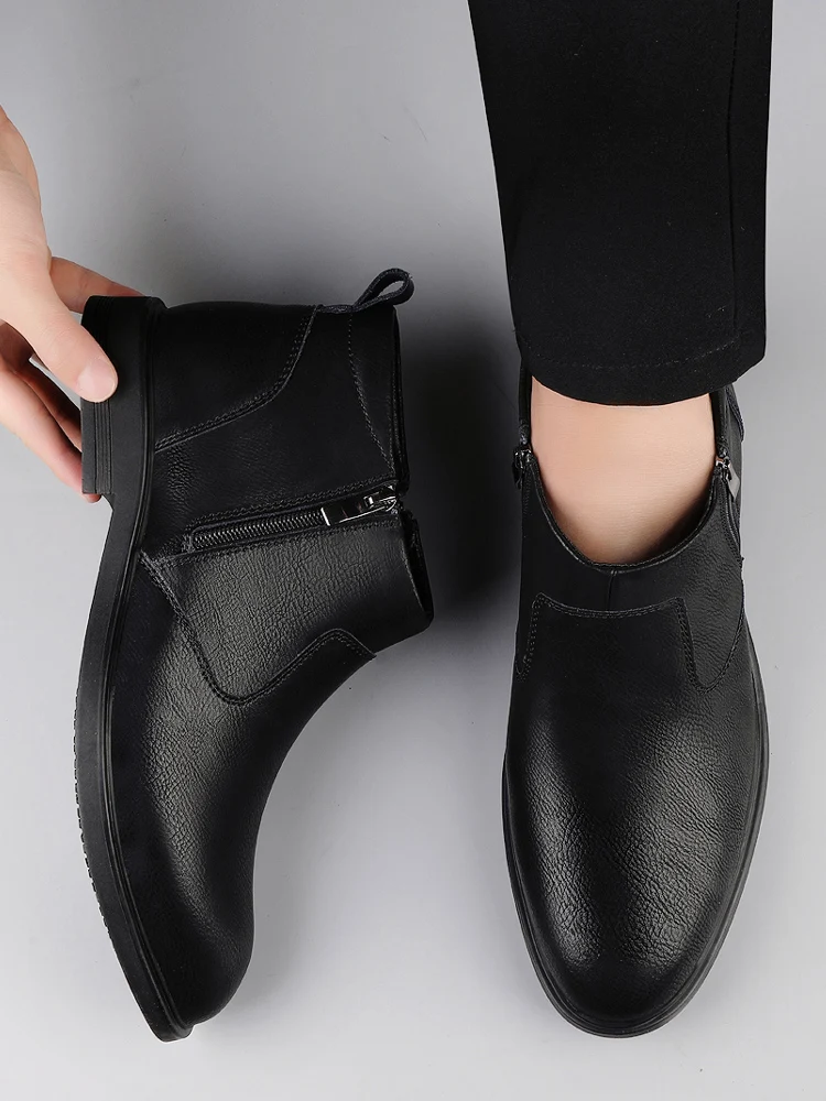 CLOHOO Handmade Men's Boots Business Casual Cowhide High-Top Chelsea Boots Zipper Men's Shoes Leather Ankle Boots