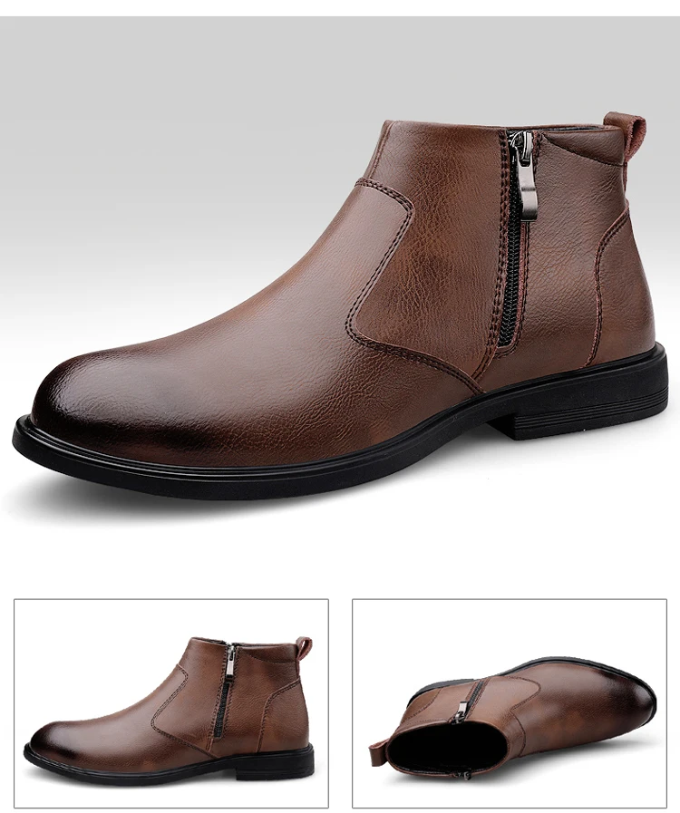 CLOHOO Handmade Men's Boots Business Casual Cowhide High-Top Chelsea Boots Zipper Men's Shoes Leather Ankle Boots