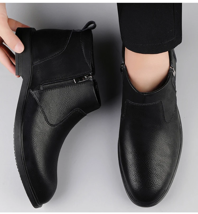 CLOHOO Handmade Men's Boots Business Casual Cowhide High-Top Chelsea Boots Zipper Men's Shoes Leather Ankle Boots