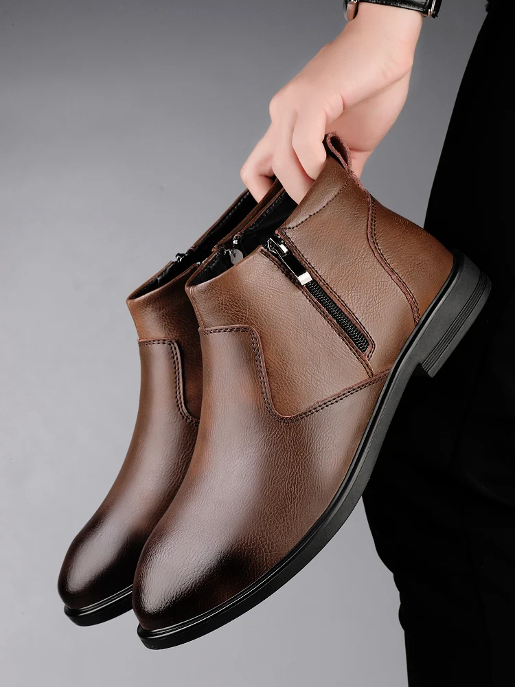 CLOHOO Handmade Men's Boots Business Casual Cowhide High-Top Chelsea Boots Zipper Men's Shoes Leather Ankle Boots